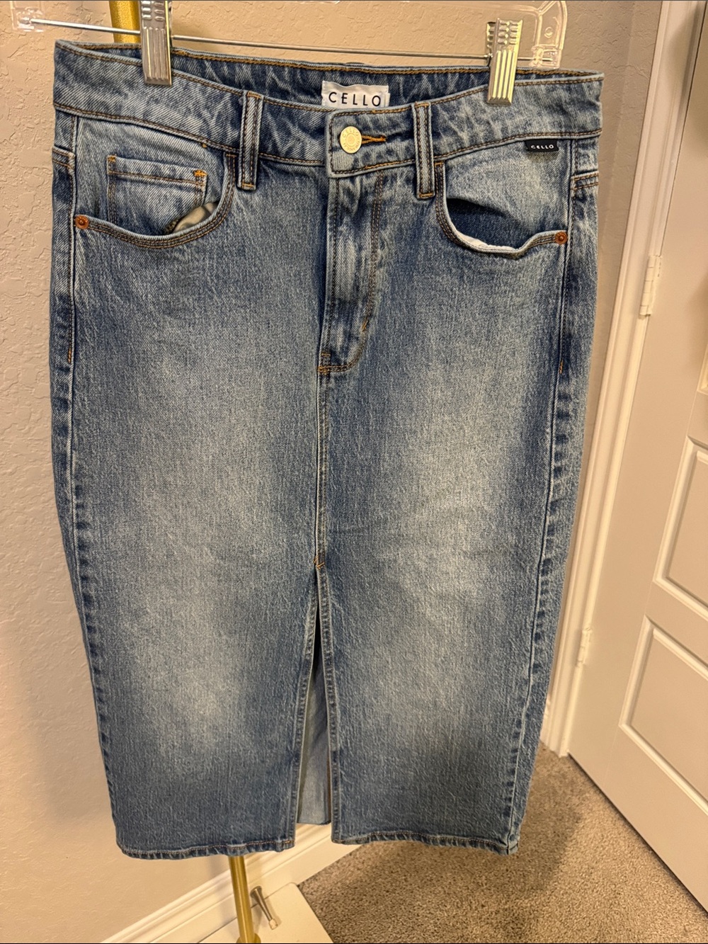 Cello Light Blue Denim Midi Skirt